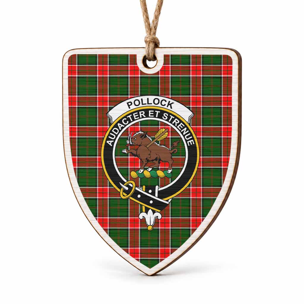 Pollock Tartan Crest Shield Wood Ornament , Scottish Heritage Family Keepsake Gift