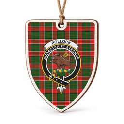 Pollock Tartan Crest Shield Wood Ornament , Scottish Heritage Family Keepsake Gift