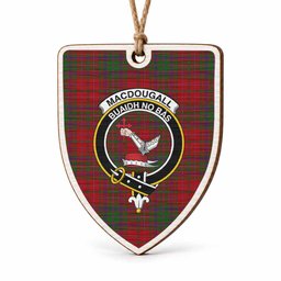 MacDougall (McDougall) Tartan Crest Shield Wood Ornament , Scottish Heritage Family Keepsake Gift