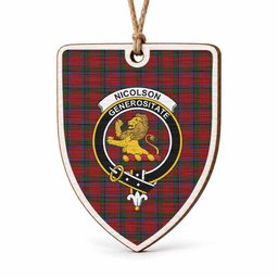 Nicolson Tartan Crest Shield Wood Ornament , Scottish Heritage Family Keepsake Gift