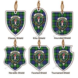Meldrum Tartan Crest Shield Wood Ornament , Scottish Heritage Family Keepsake Gift