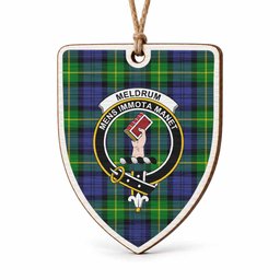 Meldrum Tartan Crest Shield Wood Ornament , Scottish Heritage Family Keepsake Gift