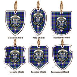 Hope Tartan Crest Shield Wood Ornament , Scottish Heritage Family Keepsake Gift