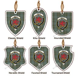 Kelly Tartan Crest Shield Wood Ornament , Scottish Heritage Family Keepsake Gift