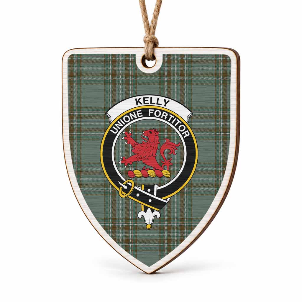 Kelly Tartan Crest Shield Wood Ornament , Scottish Heritage Family Keepsake Gift