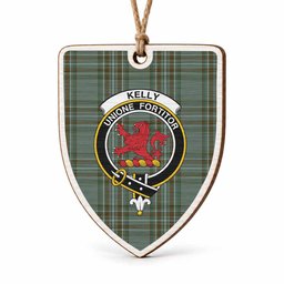 Kelly Tartan Crest Shield Wood Ornament , Scottish Heritage Family Keepsake Gift