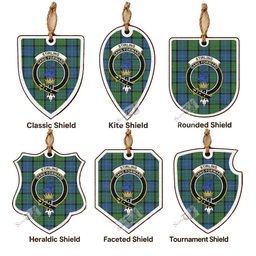 Stirling Tartan Crest Shield Wood Ornament , Scottish Heritage Family Keepsake Gift