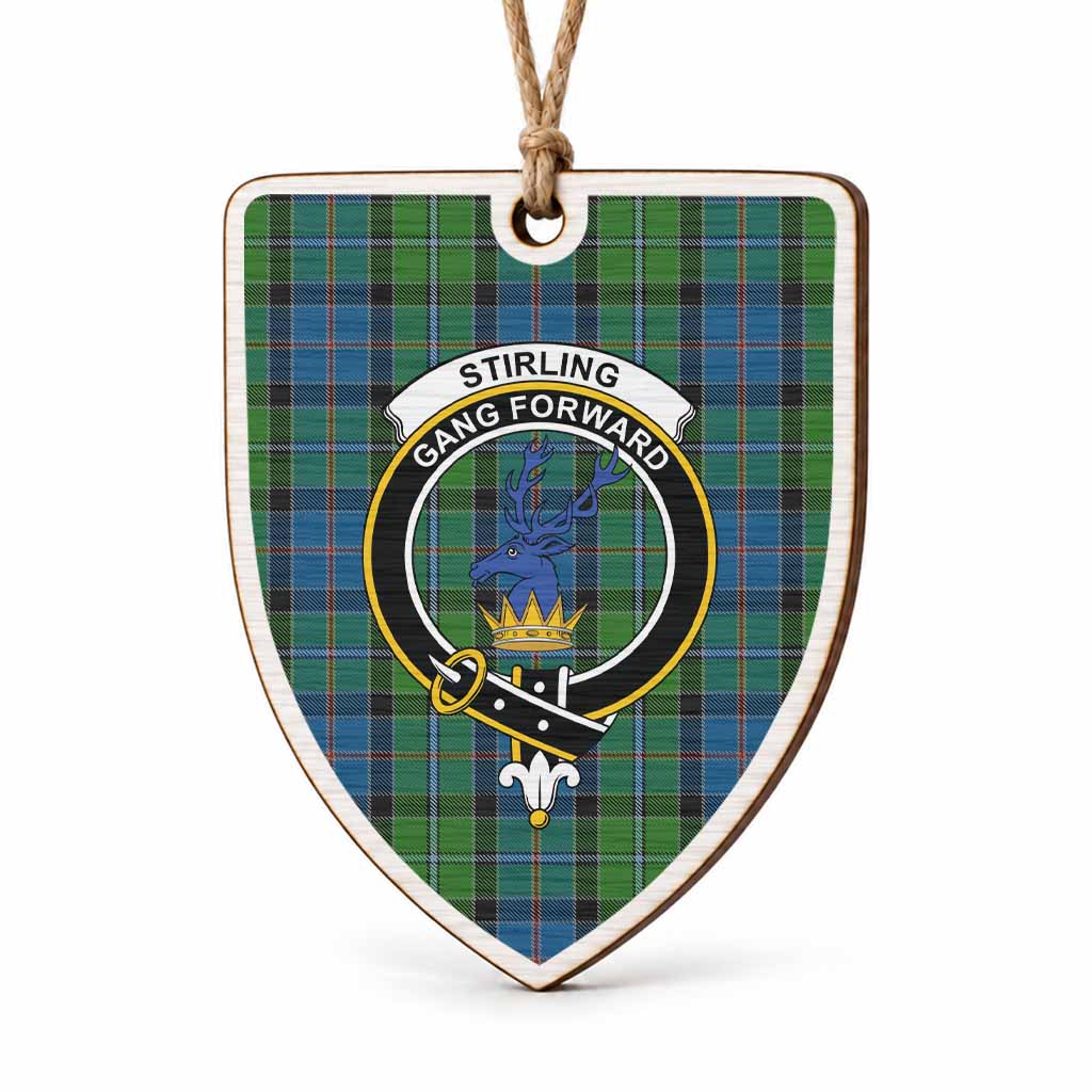 Stirling Tartan Crest Shield Wood Ornament , Scottish Heritage Family Keepsake Gift
