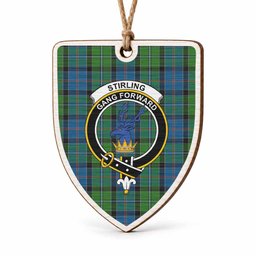 Stirling Tartan Crest Shield Wood Ornament , Scottish Heritage Family Keepsake Gift