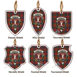 Robertson Tartan Crest Shield Wood Ornament , Scottish Heritage Family Keepsake Gift