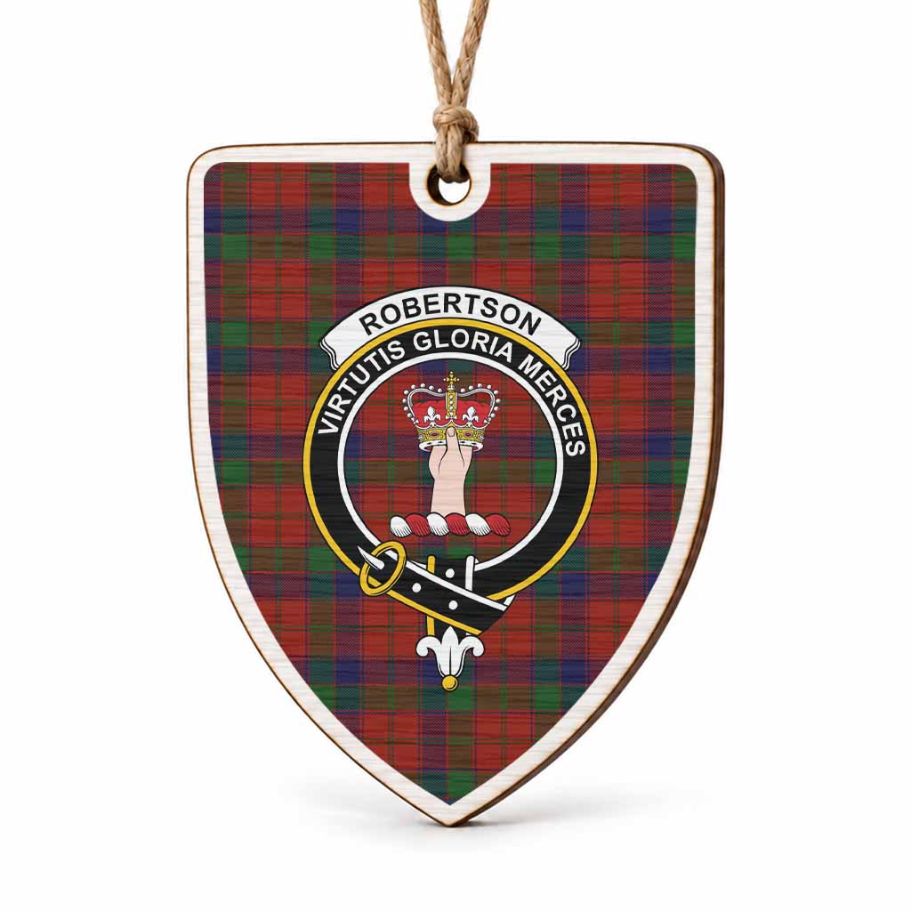 Robertson Tartan Crest Shield Wood Ornament , Scottish Heritage Family Keepsake Gift