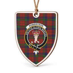 Robertson Tartan Crest Shield Wood Ornament , Scottish Heritage Family Keepsake Gift