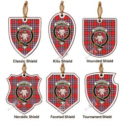 MacFarlane (McFarlane) Tartan Crest Shield Wood Ornament , Scottish Heritage Family Keepsake Gift