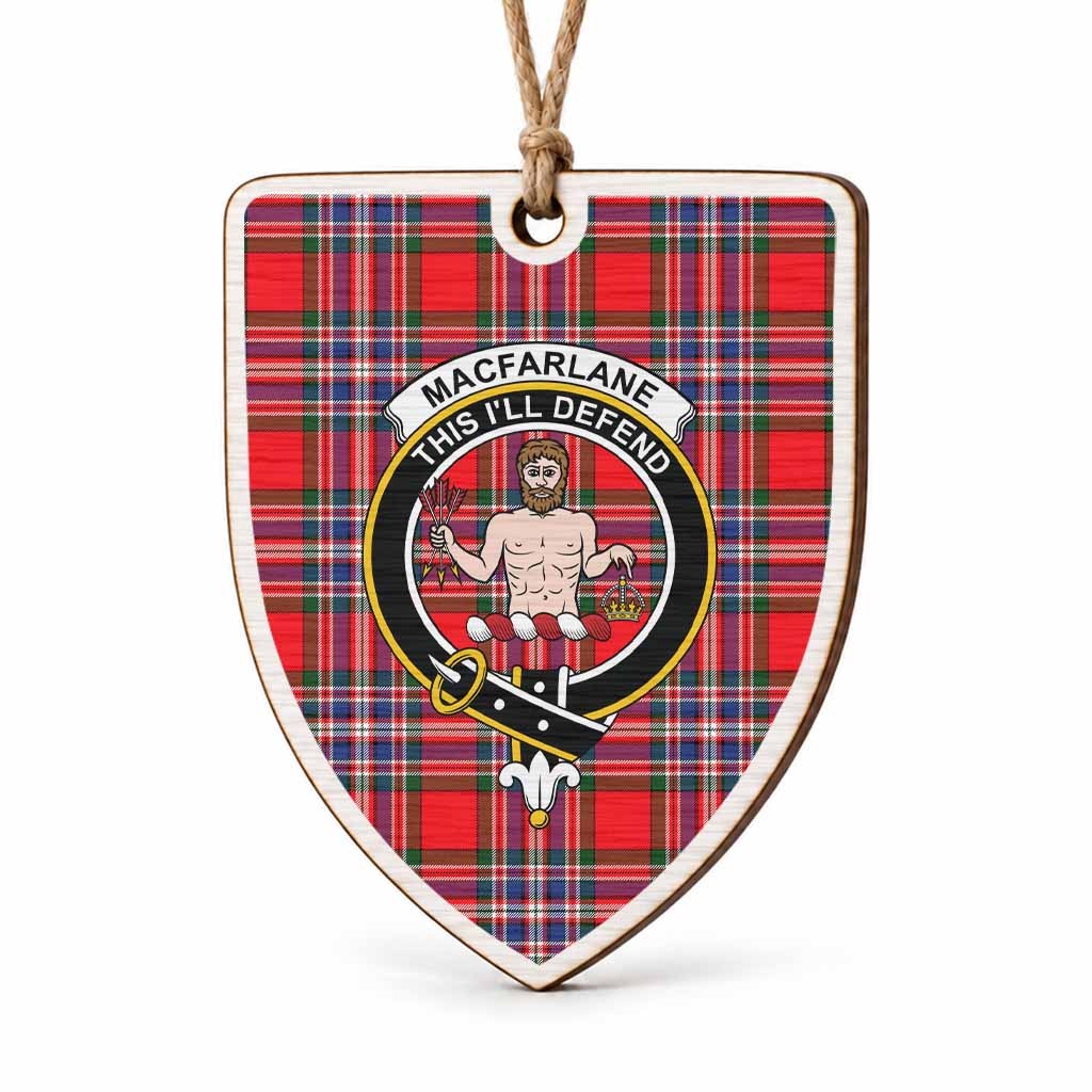 MacFarlane (McFarlane) Tartan Crest Shield Wood Ornament , Scottish Heritage Family Keepsake Gift