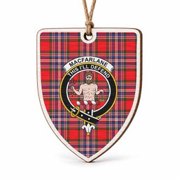 MacFarlane (McFarlane) Tartan Crest Shield Wood Ornament , Scottish Heritage Family Keepsake Gift