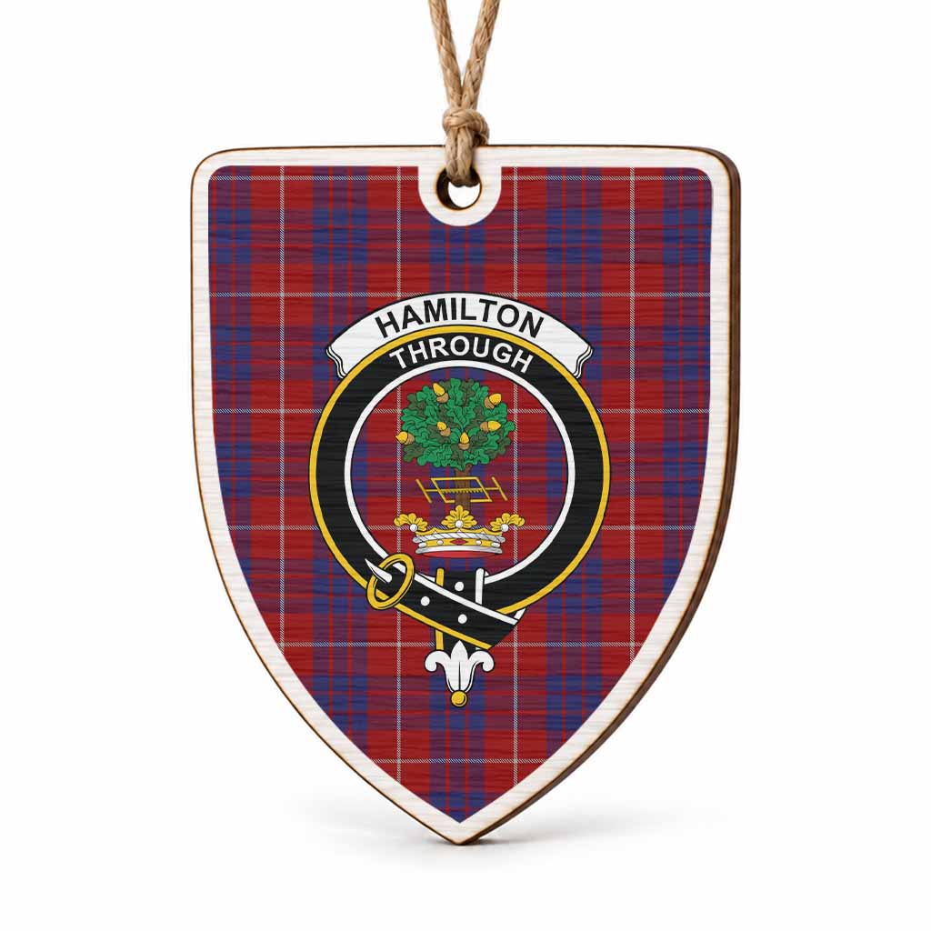 Hamilton Tartan Crest Shield Wood Ornament , Scottish Heritage Family Keepsake Gift