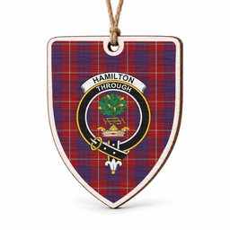 Hamilton Tartan Crest Shield Wood Ornament , Scottish Heritage Family Keepsake Gift