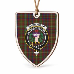 MacMaster (McMaster) Tartan Crest Shield Wood Ornament , Scottish Heritage Family Keepsake Gift