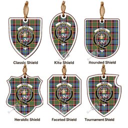 Glass Tartan Crest Shield Wood Ornament , Scottish Heritage Family Keepsake Gift