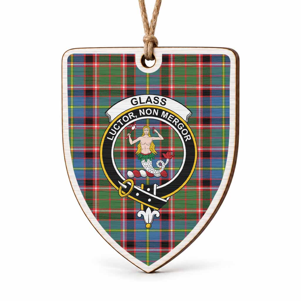 Glass Tartan Crest Shield Wood Ornament , Scottish Heritage Family Keepsake Gift