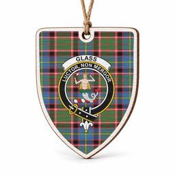Glass Tartan Crest Shield Wood Ornament , Scottish Heritage Family Keepsake Gift