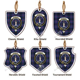 Morgan Tartan Crest Shield Wood Ornament , Scottish Heritage Family Keepsake Gift