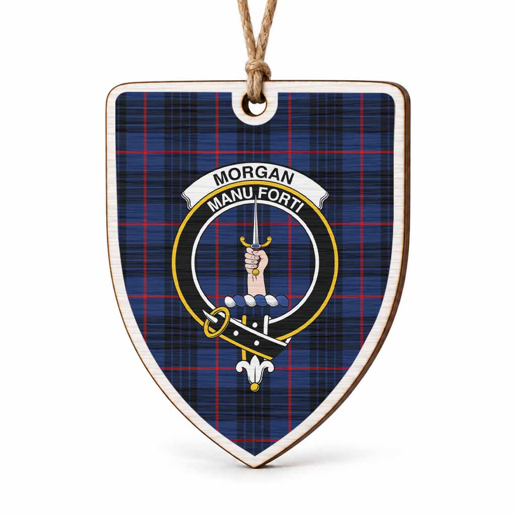 Morgan Tartan Crest Shield Wood Ornament , Scottish Heritage Family Keepsake Gift