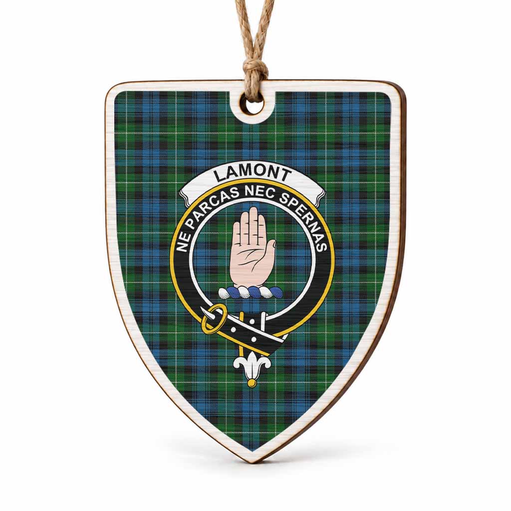 Lamont Tartan Crest Shield Wood Ornament , Scottish Heritage Family Keepsake Gift