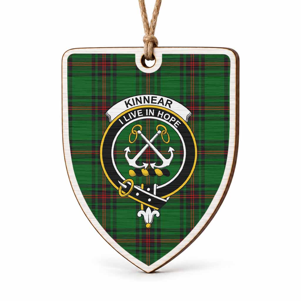 Kinnear Tartan Crest Shield Wood Ornament , Scottish Heritage Family Keepsake Gift