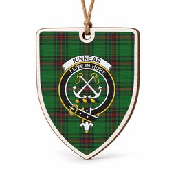 Kinnear Tartan Crest Shield Wood Ornament , Scottish Heritage Family Keepsake Gift