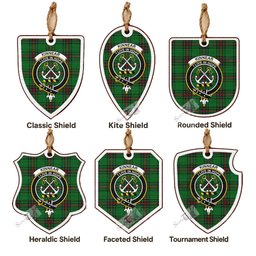 Kinnear Tartan Crest Shield Wood Ornament , Scottish Heritage Family Keepsake Gift