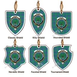 Irvine Tartan Crest Shield Wood Ornament , Scottish Heritage Family Keepsake Gift