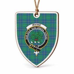 Irvine Tartan Crest Shield Wood Ornament , Scottish Heritage Family Keepsake Gift
