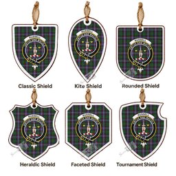 Russell Tartan Crest Shield Wood Ornament , Scottish Heritage Family Keepsake Gift