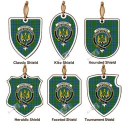 Johnstone (Johnston) Tartan Crest Shield Wood Ornament , Scottish Heritage Family Keepsake Gift