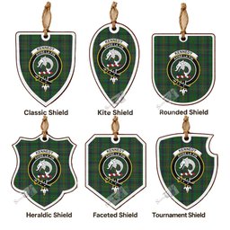 Kennedy Tartan Crest Shield Wood Ornament , Scottish Heritage Family Keepsake Gift