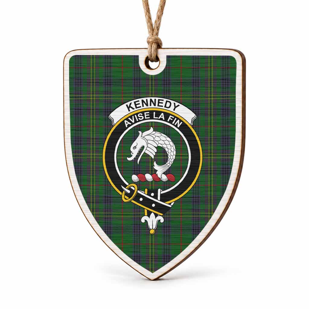 Kennedy Tartan Crest Shield Wood Ornament , Scottish Heritage Family Keepsake Gift