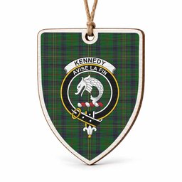 Kennedy Tartan Crest Shield Wood Ornament , Scottish Heritage Family Keepsake Gift