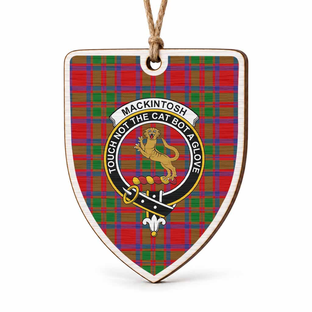 MacKintosh (McKintosh) Tartan Crest Shield Wood Ornament , Scottish Heritage Family Keepsake Gift