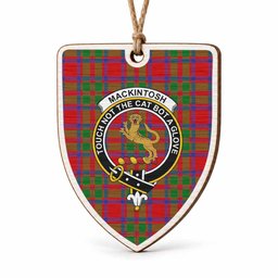 MacKintosh (McKintosh) Tartan Crest Shield Wood Ornament , Scottish Heritage Family Keepsake Gift