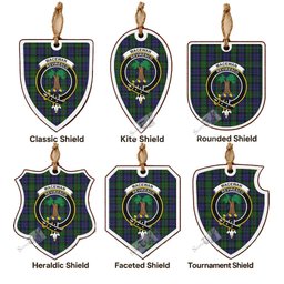 MacEwan (MacEwen) Tartan Crest Shield Wood Ornament , Scottish Heritage Family Keepsake Gift