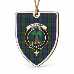 MacEwan (MacEwen) Tartan Crest Shield Wood Ornament , Scottish Heritage Family Keepsake Gift