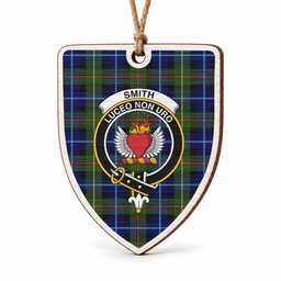 Smith Tartan Crest Shield Wood Ornament , Scottish Heritage Family Keepsake Gift