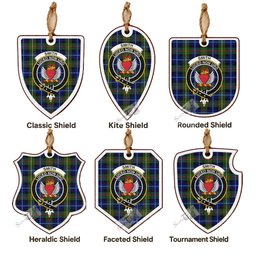 Smith Tartan Crest Shield Wood Ornament , Scottish Heritage Family Keepsake Gift