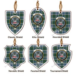 MacNeil (McNeil) Tartan Crest Shield Wood Ornament , Scottish Heritage Family Keepsake Gift