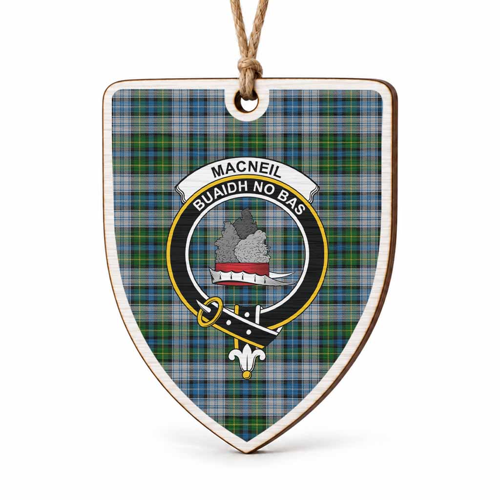 MacNeil (McNeil) Tartan Crest Shield Wood Ornament , Scottish Heritage Family Keepsake Gift