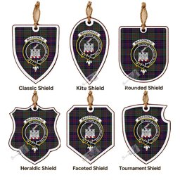 MacDonald (McDonald) of Clanranald Tartan Crest Shield Wood Ornament , Scottish Heritage Family Keepsake Gift