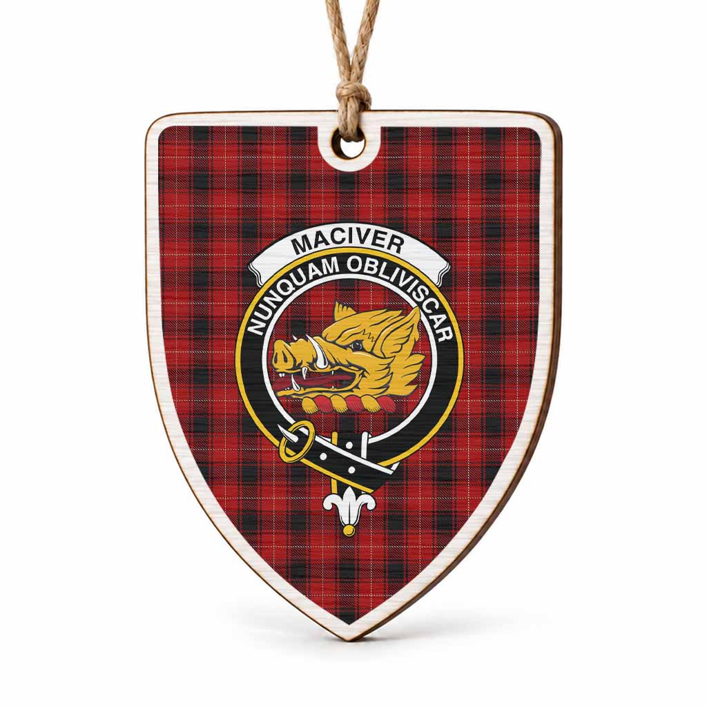 MacIver (McIver) Tartan Crest Shield Wood Ornament , Scottish Heritage Family Keepsake Gift