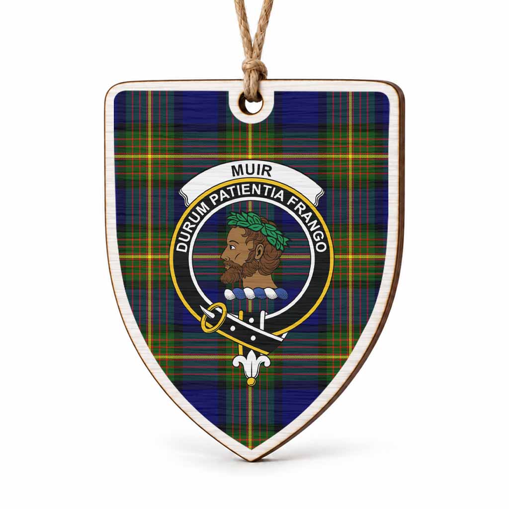 Muir Tartan Crest Shield Wood Ornament , Scottish Heritage Family Keepsake Gift