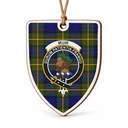 Muir Tartan Crest Shield Wood Ornament , Scottish Heritage Family Keepsake Gift